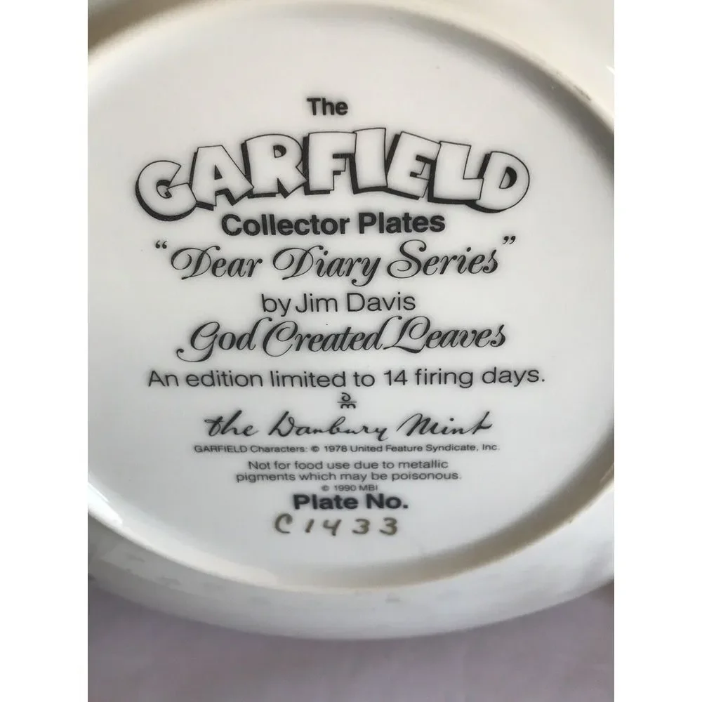 Garfield Dear Diary Series Danbury collector‎ plate GOD CREATED LEAVES W/CERT